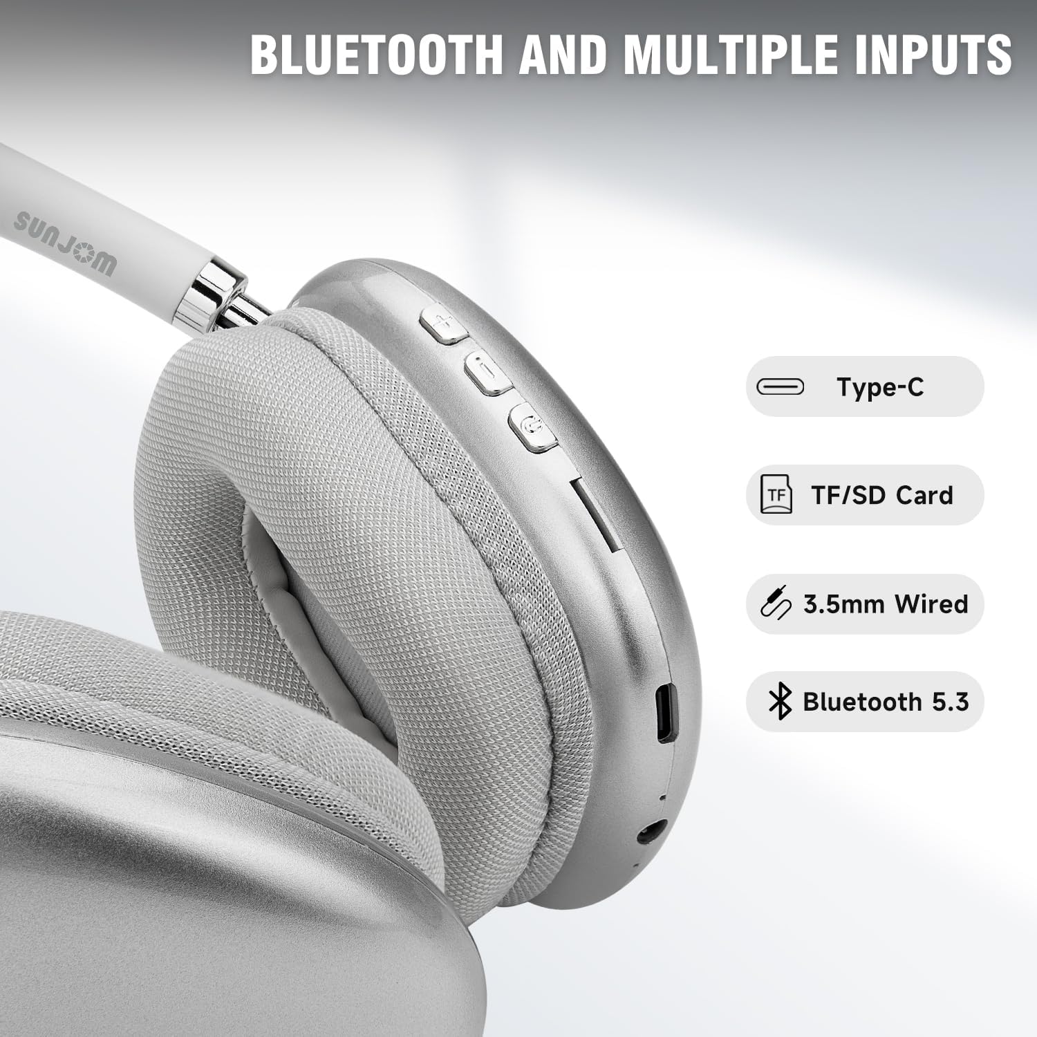 P9 Wireless Bluetooth Headphones with Noise Cancelling HiFi Stereo Over-Ear Headset Home Gym Office Gaming Earphones (White)