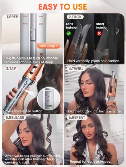 Automatic Curling Iron 1 inch with 3 Temperatures Fast Heating, 2-Way Rotation.