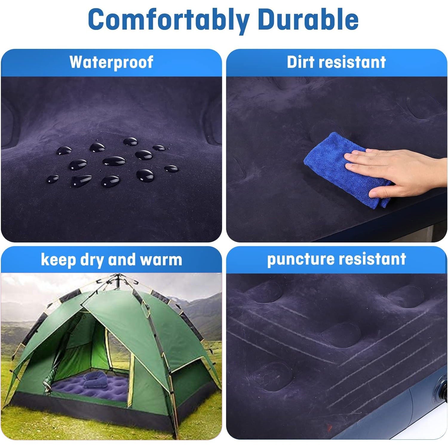 Camping Queen Size Camping Air Mattress Inflatable Bed with Pillow, Include Hand Pump table Mattress