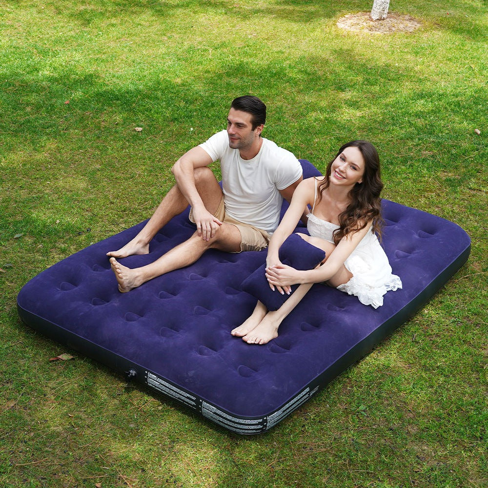 Camping Queen Size Camping Air Mattress Inflatable Bed with Pillow, Include Hand Pump table Mattress