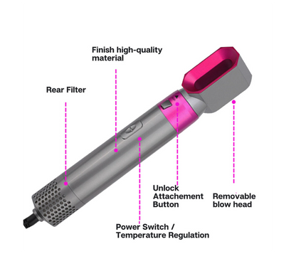 Generic 5 In 1 Hot Air Brush Hair Curler Set - Grey