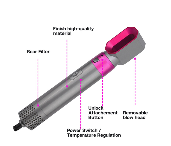 Generic 5 In 1 Hot Air Brush Hair Curler Set - Grey
