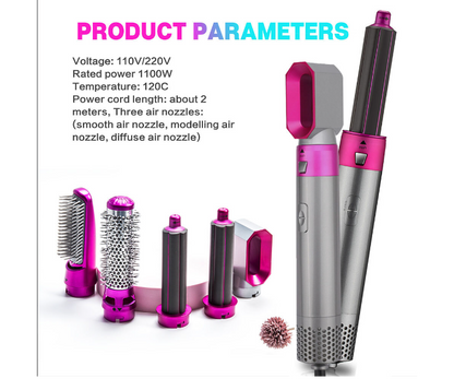 Generic 5 In 1 Hot Air Brush Hair Curler Set - Grey