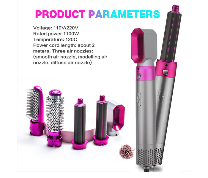 Generic 5 In 1 Hot Air Brush Hair Curler Set - Grey