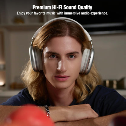 P9 Wireless Bluetooth Headphones with Noise Cancelling HiFi Stereo Over-Ear Headset Home Gym Office Gaming Earphones (White)