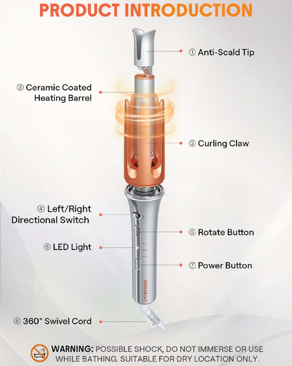 Automatic Curling Iron 1 inch with 3 Temperatures Fast Heating, 2-Way Rotation.