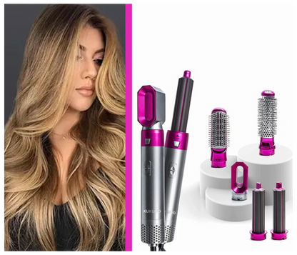 Generic 5 In 1 Hot Air Brush Hair Curler Set - Grey