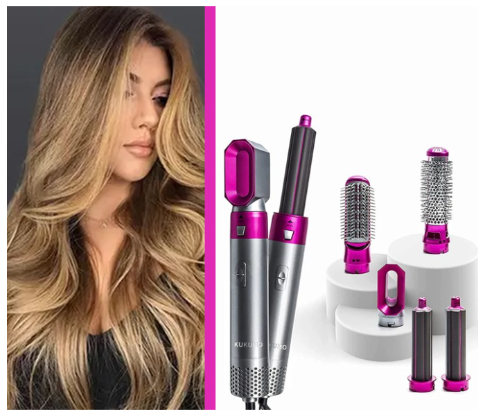 Generic 5 In 1 Hot Air Brush Hair Curler Set - Grey